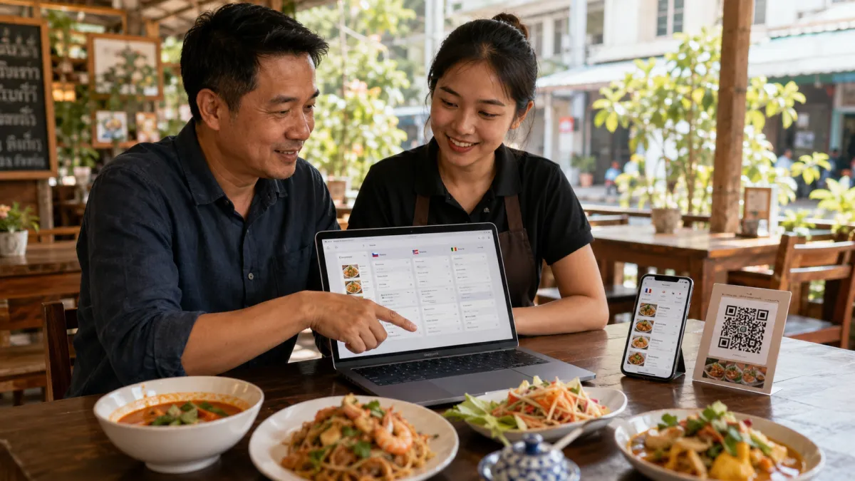 ทีมร้านตรวจช่องคำแปลหลายภาษาในเมนู QR แบบแก้ไขได้