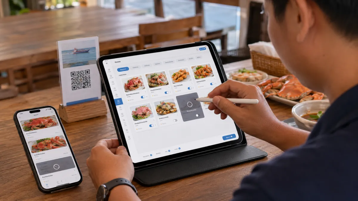 ผู้จัดการร้านอัปเดตรายการอาหารที่หมดแล้วในเมนู QR แบบแก้ไขได้ระหว่างช่วงให้บริการ