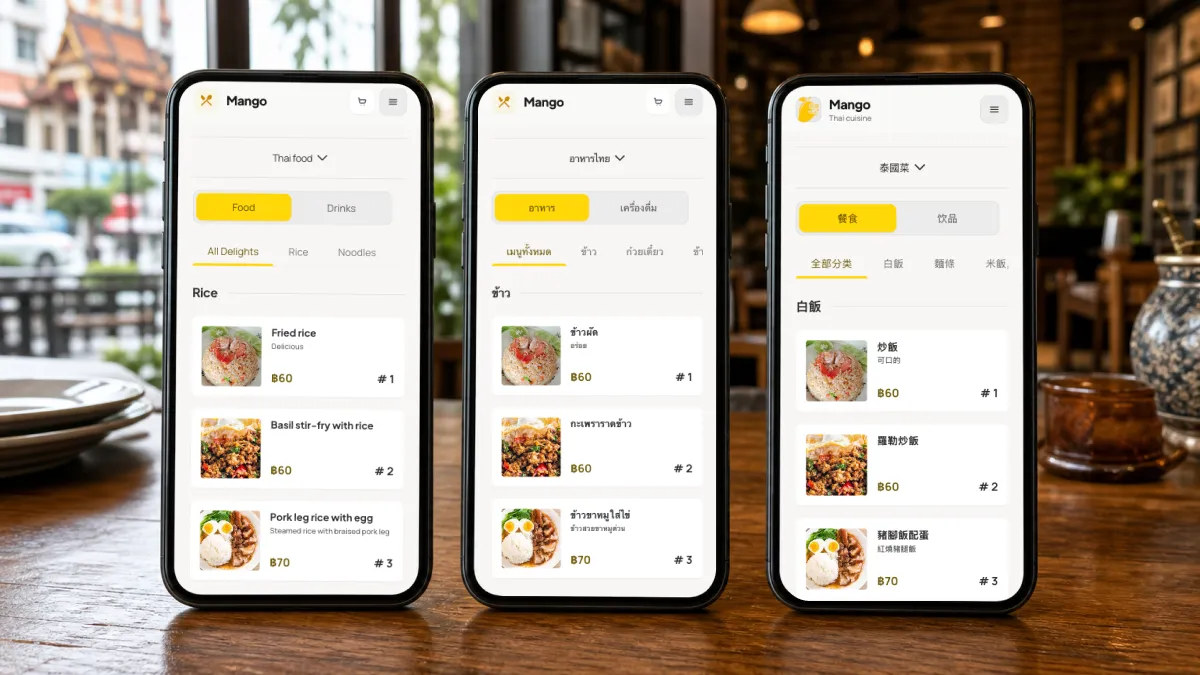 Multilingual QR menu for tourist market in Thailand