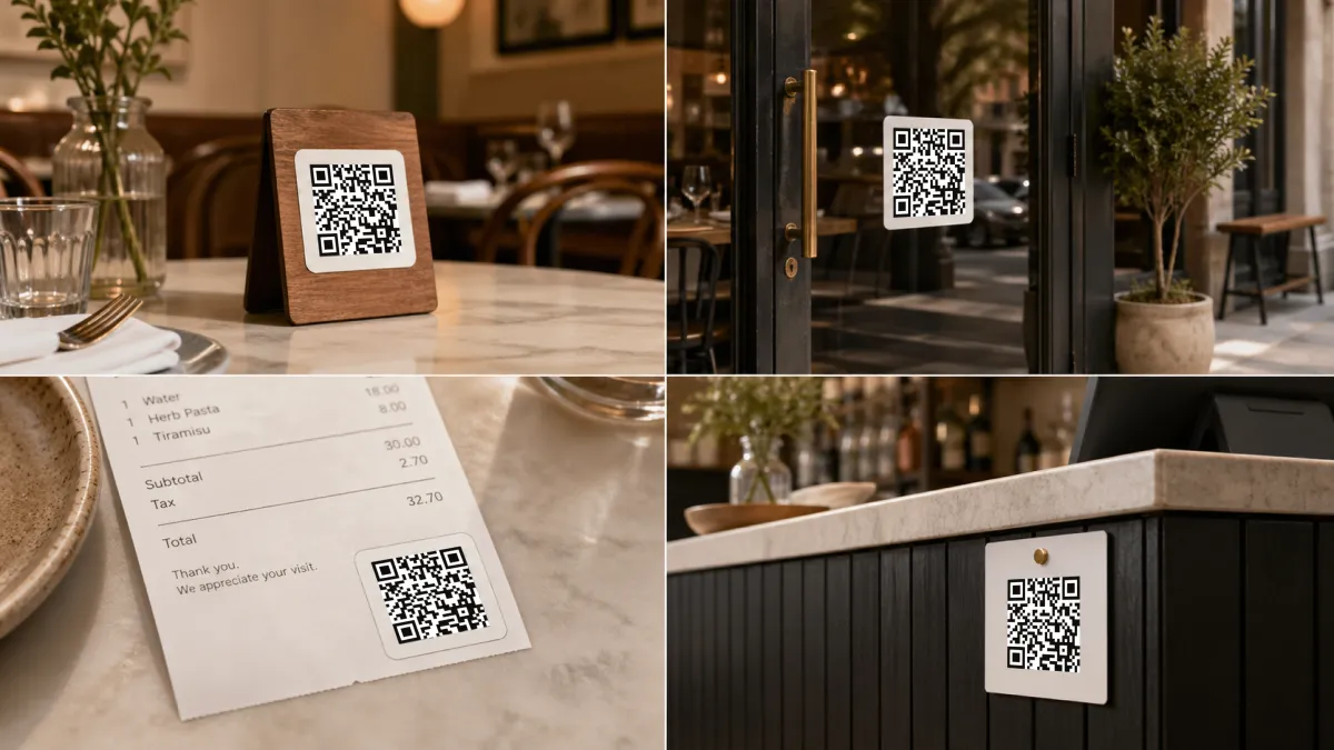 QR code on a wooden table tent