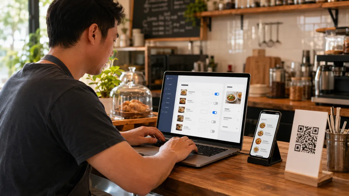 Restaurant owner updating prices and availability for a view-only digital menu